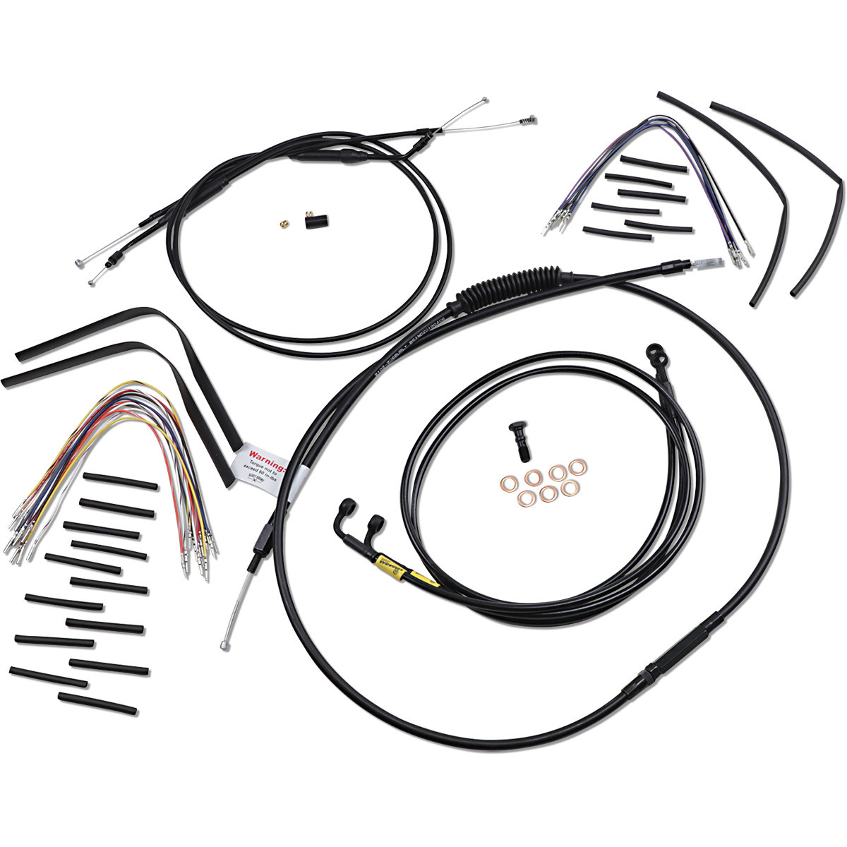 Burly Brand #B30-1192 - Complete Black Vinyl Handlebar Cable/Line Kit for Ape Hangers - 12" - '96-'05 FXD