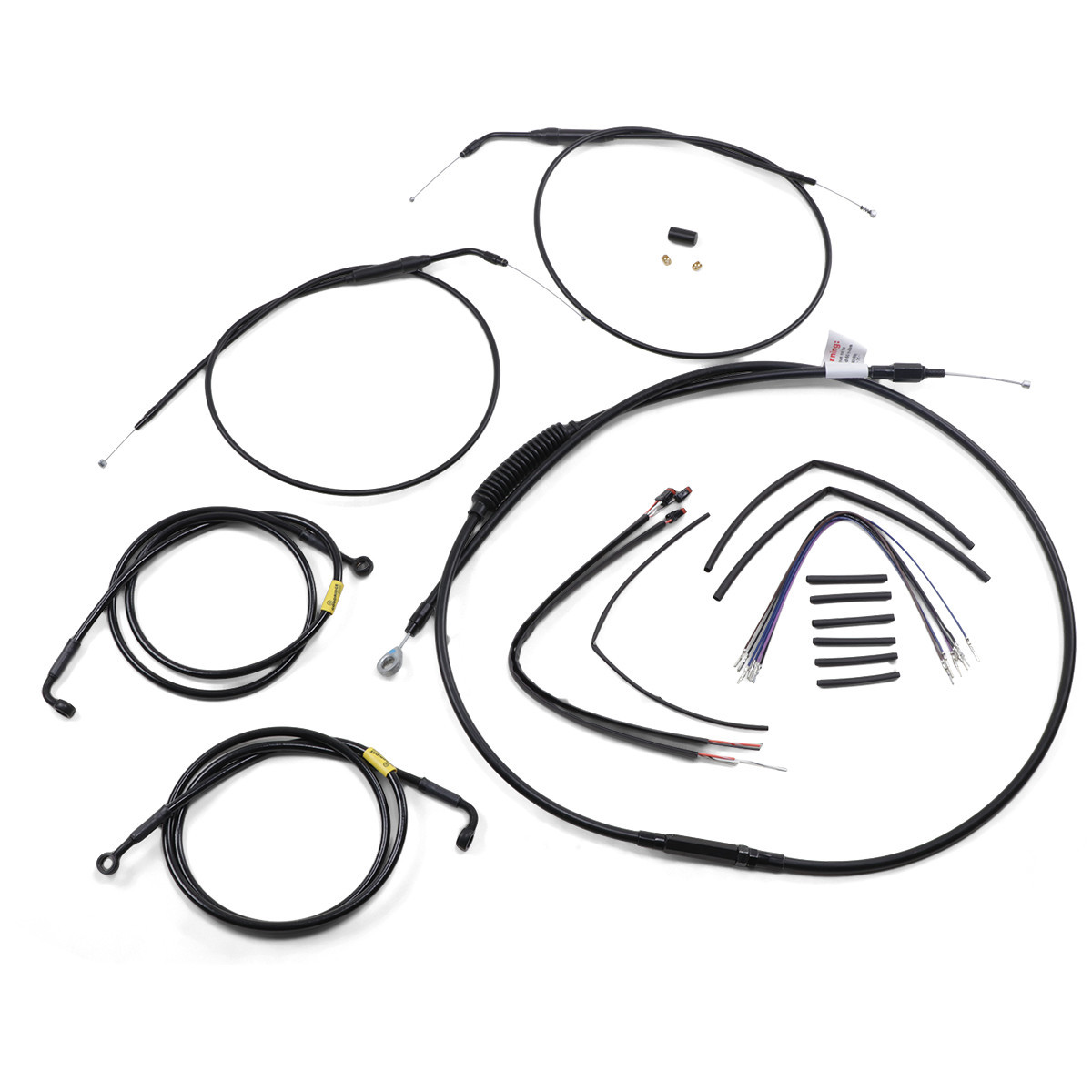 Burly Brand #B30-1203 - Complete Black Vinyl Handlebar Cable/Line Kit for Ape Hangers - 14" - '12-'17 FXD