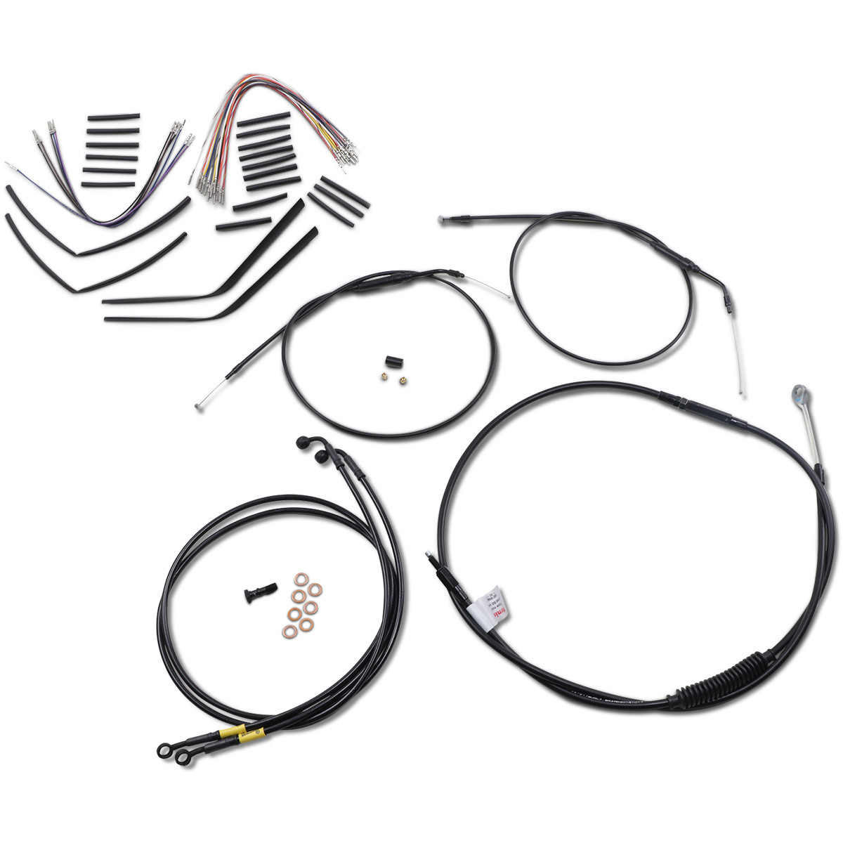 Burly Brand #B30-1198 - Complete Black Vinyl Handlebar Cable/Line Kit for Ape Hangers - 14" - '08-'11 FXDF