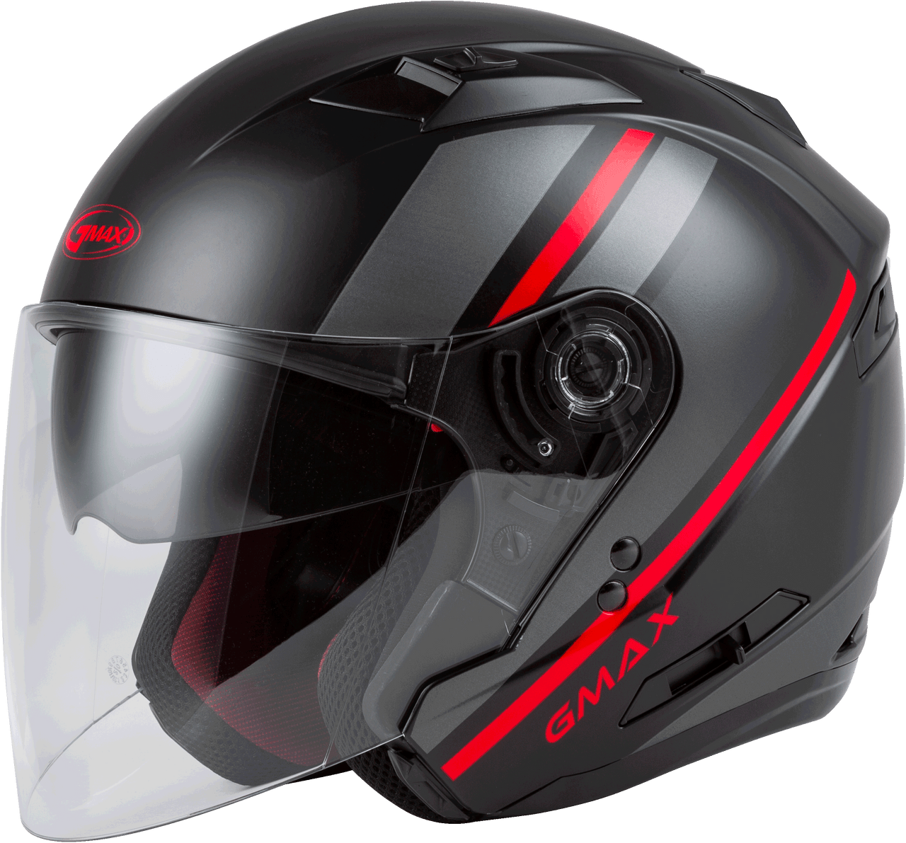 Gmax O1776324 - Of-77 Open-Face Reform Helmet Matte Black/Red/Silver Sm