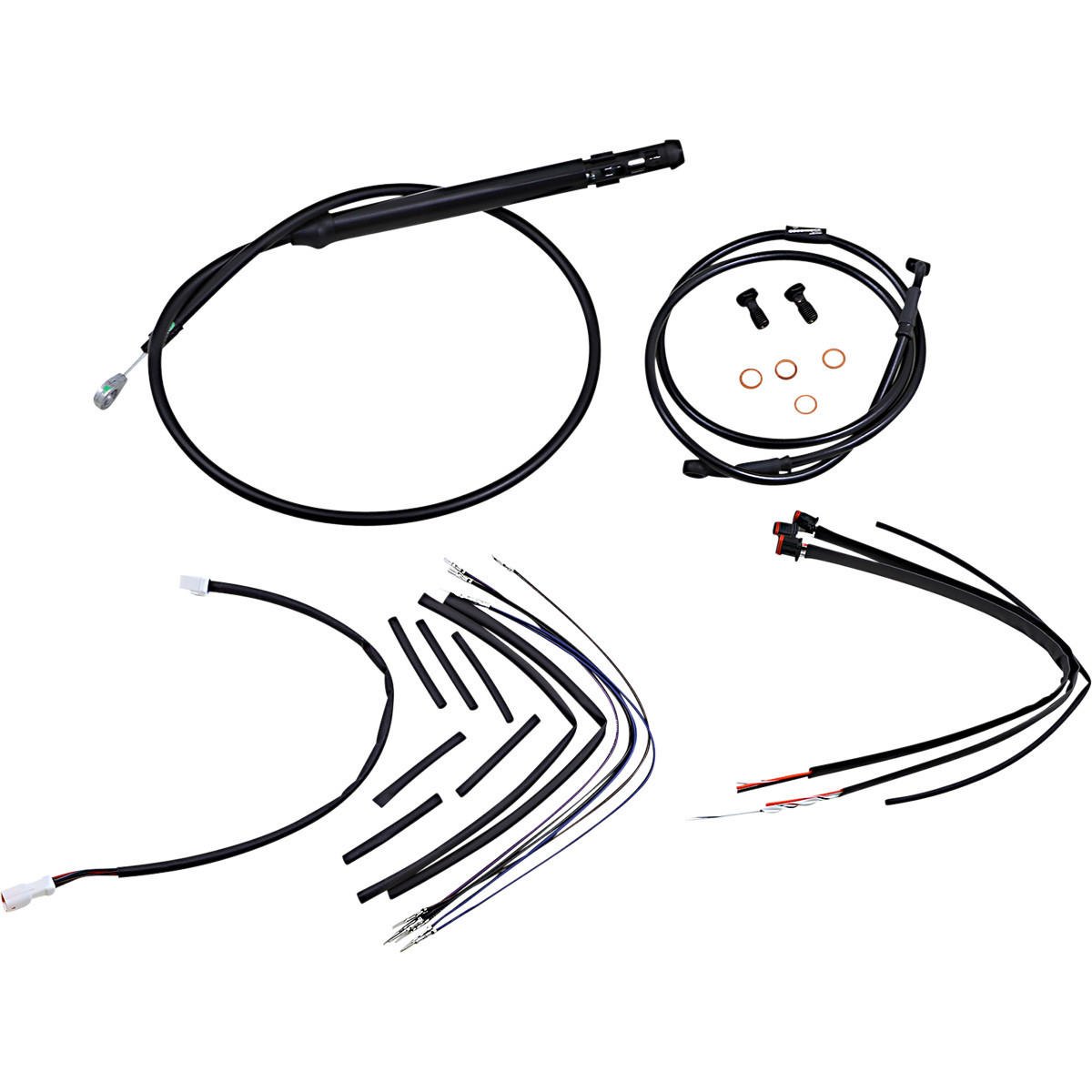 Burly Brand #B30-1259 - Complete Black Vinyl Handlebar Cable/Line Kit for Ape Hangers - 12" - '18-'24 FX