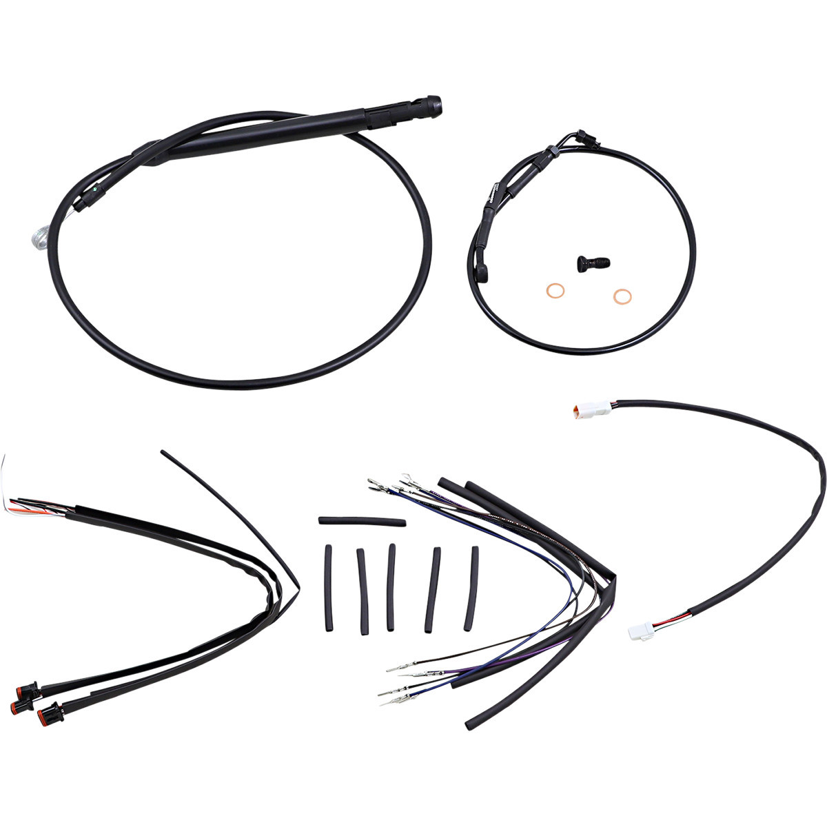 Burly Brand #B30-1254 - Complete Black Vinyl Handlebar Cable/Line Kit for Ape Hangers - 12" - '18-'24 Softail
