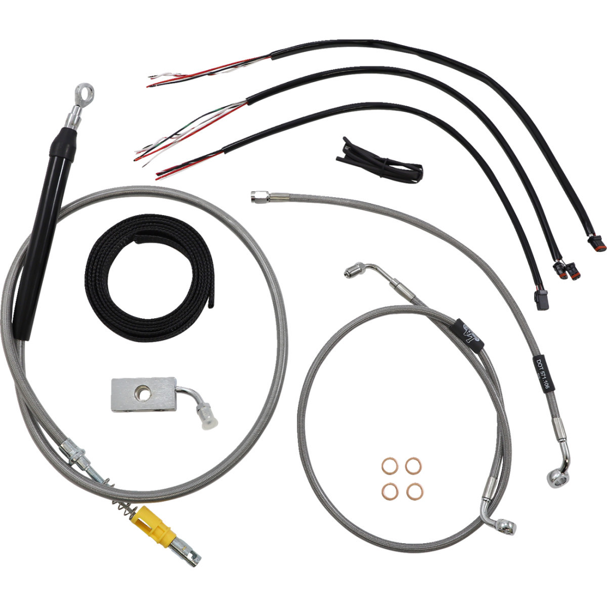 LA Choppers #LA-8155KT2-16 - Complete Stainless Braided Handlebar Cable/Brake Line Kit - 15"-17" Handlebars - '18-'22 Softail