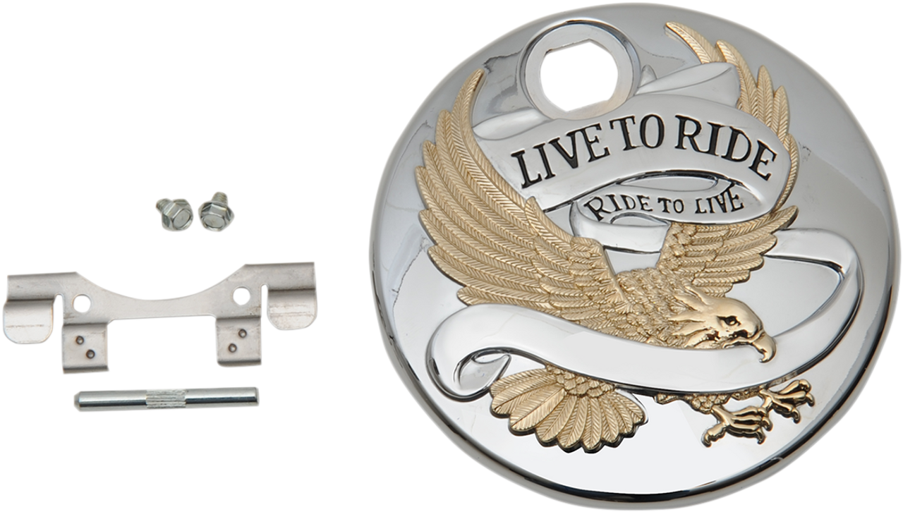 Drag Specialties "Live to Ride" Console Door - Chrome with Gold