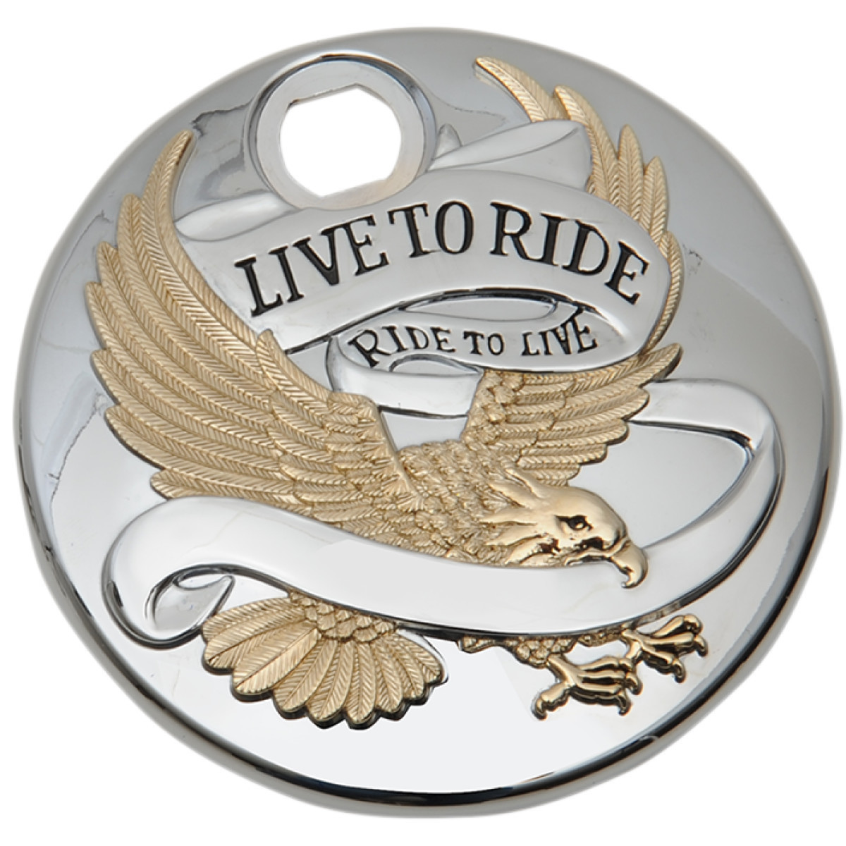 Drag Specialties - "Live to Ride" Console Door - Chrome with Gold