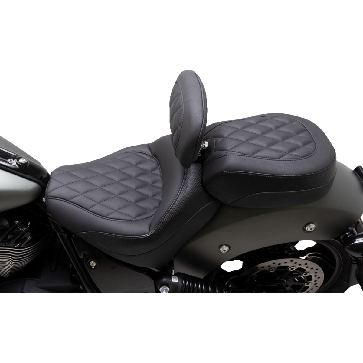 Mustang #89740 - Solo Touring Seat - w/ Driver Backrest - Black - Diamond Stitch - Chief '22-'23