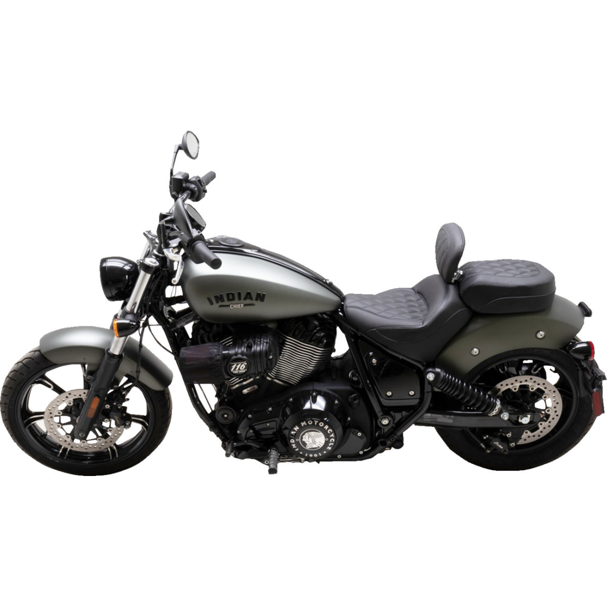 Mustang #89740 - Solo Touring Seat - w/ Driver Backrest - Black - Diamond Stitch - Chief '22-'23
