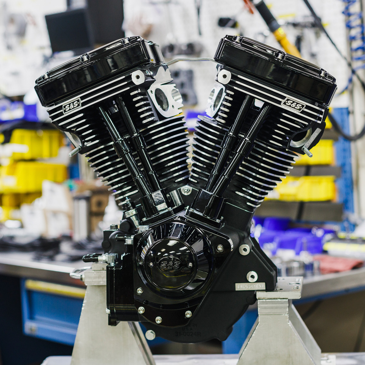 S&S Cycle #310-1158 - V124 Long Block Engine - Black Edition - Big Twin | Custom Chasis w/Alternator-Style Primary