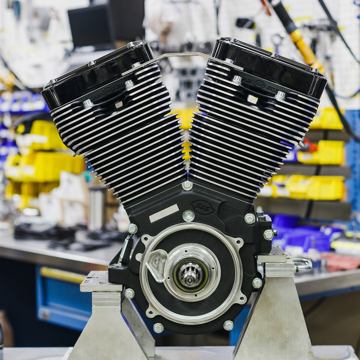 S&S Cycle #310-1158 - V124 Long Block Engine - Black Edition - Big Twin | Custom Chasis w/Alternator-Style Primary