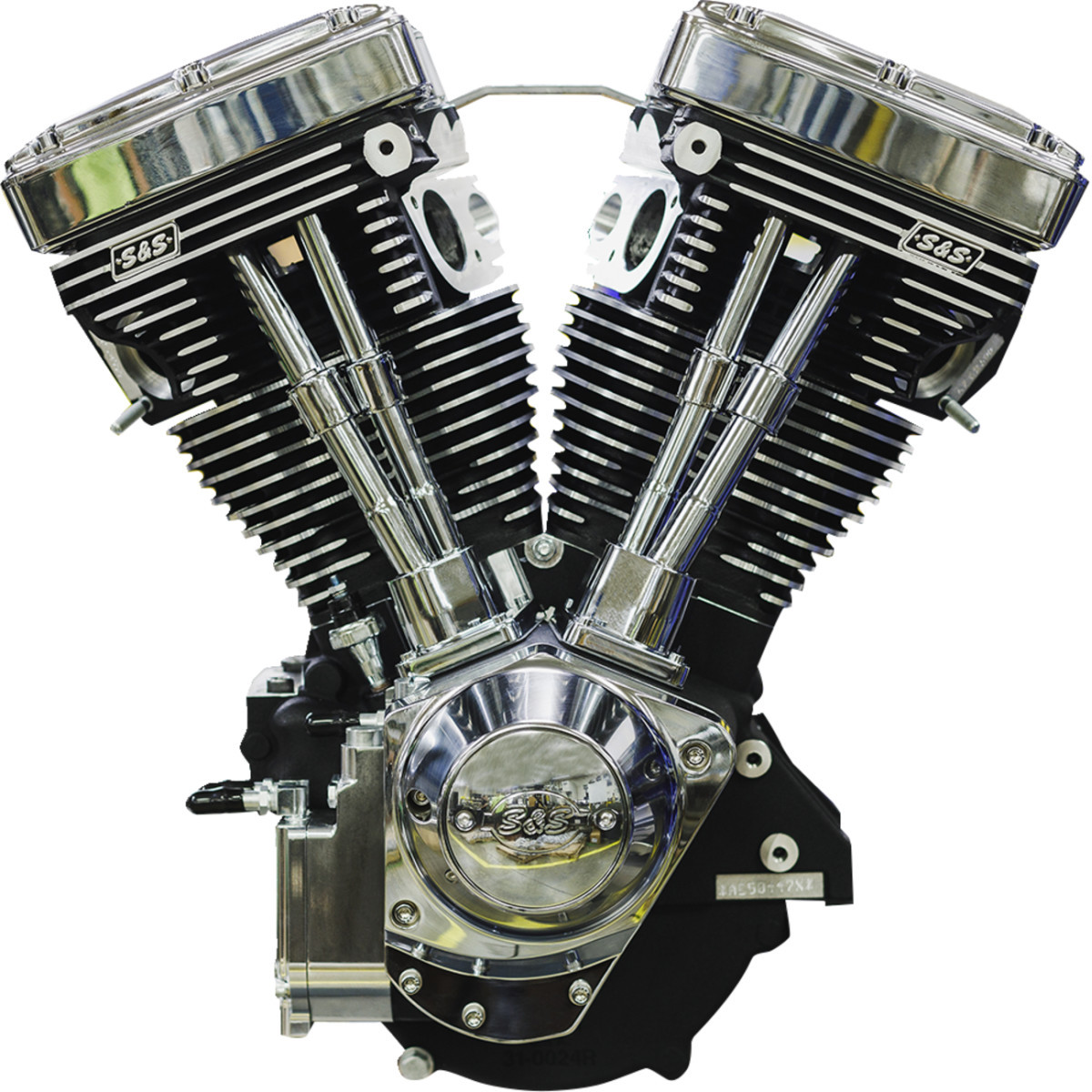 S&S Cycle #310-1159 - V124 Long Block Engine - Chrome/Wrinkle Black - Big Twin | Custom Chasis w/Alternator-Style Primary