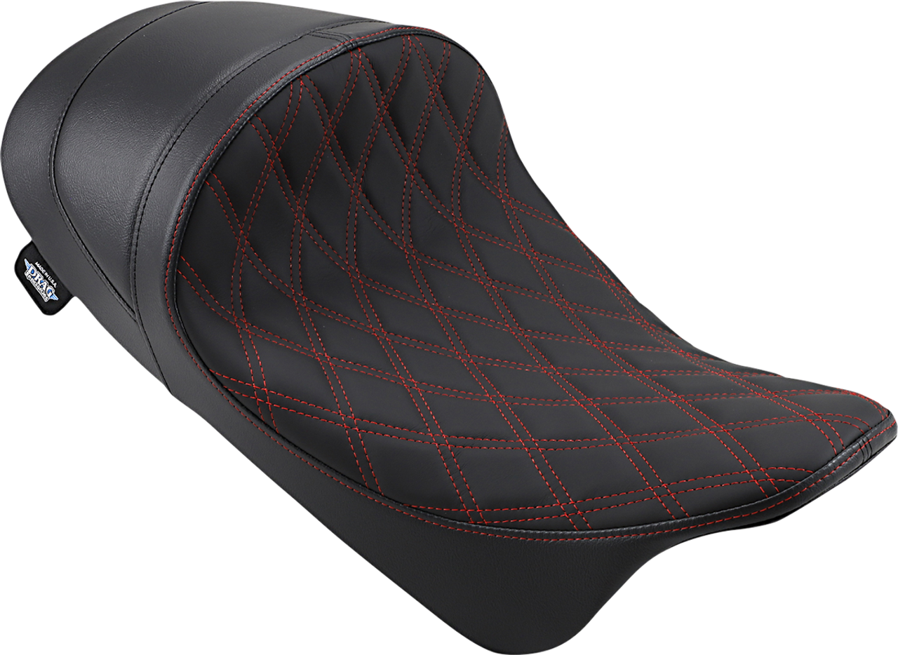 Drag Specialties #0801-1254 - Forward Low Solo Seat - Diamond - Red Stitched - FL '08-'22