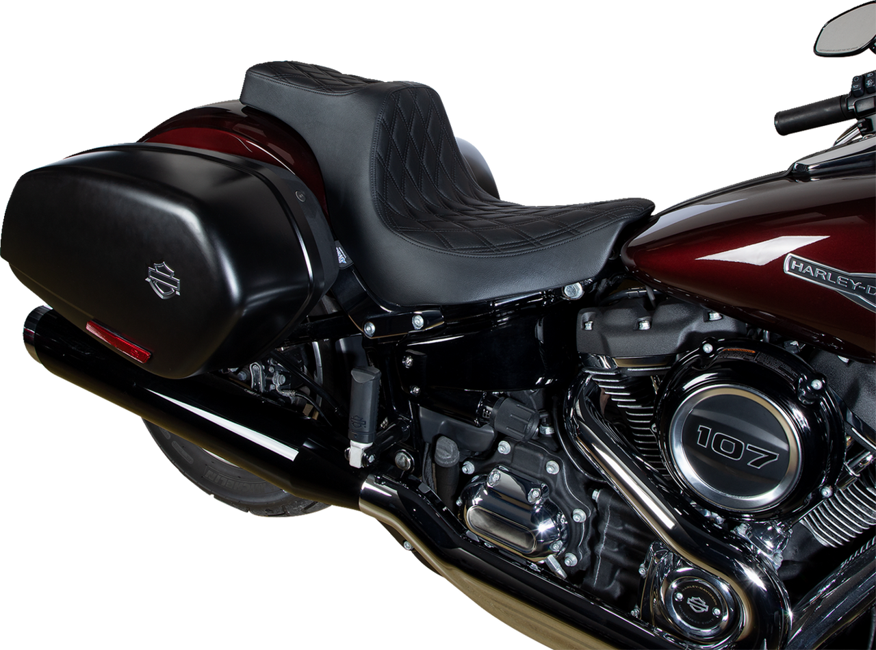 Drag Specialties #0802-1491 - Predator III Seat - Double Diamond - Black w/ Black Stitching - FL/FX '18-'22