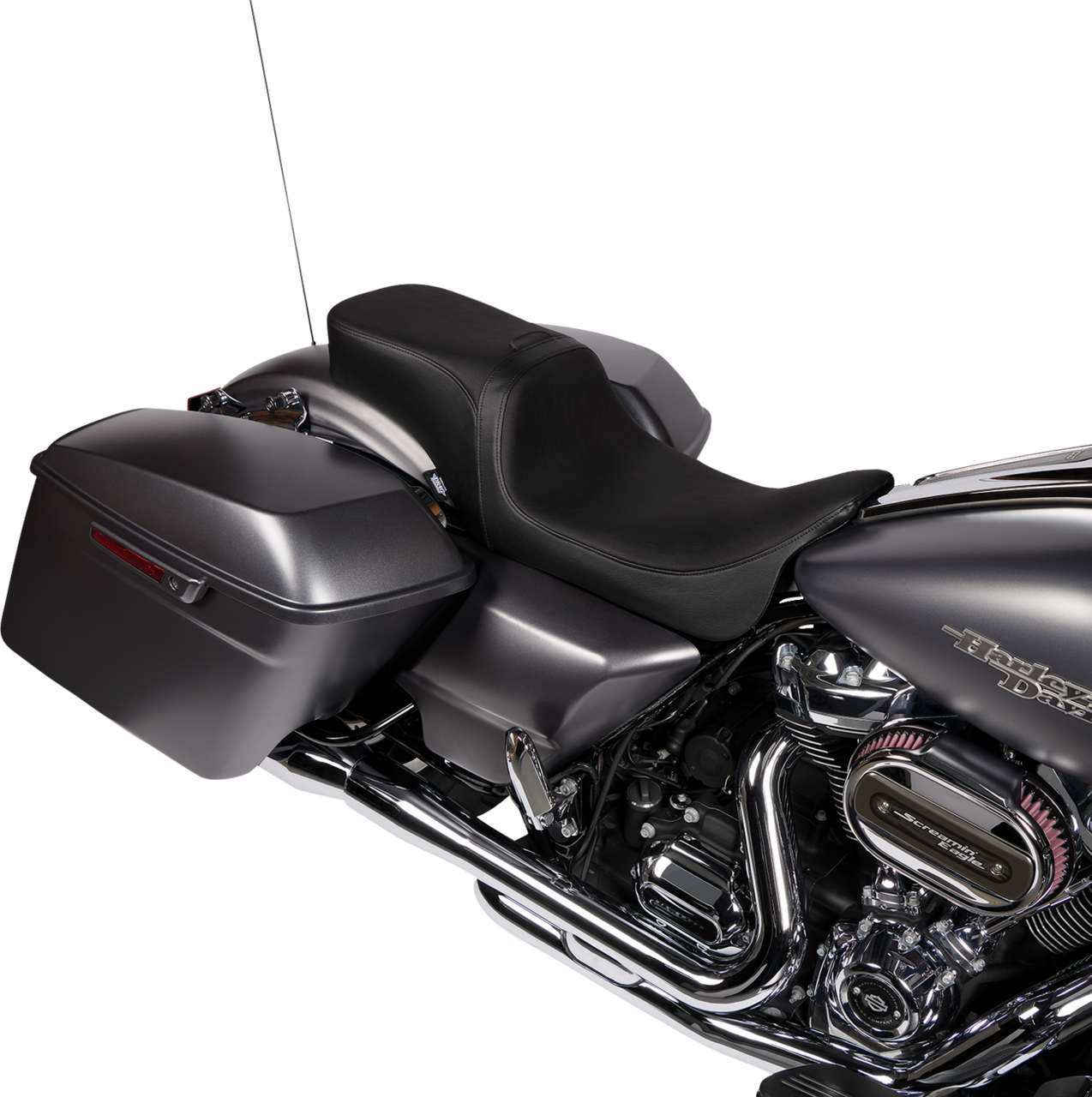 Drag Specialties #0801-1499 - Predator 2-Up Seat - Vinyl - Smooth - w/ Backrest - FLH '08-'23