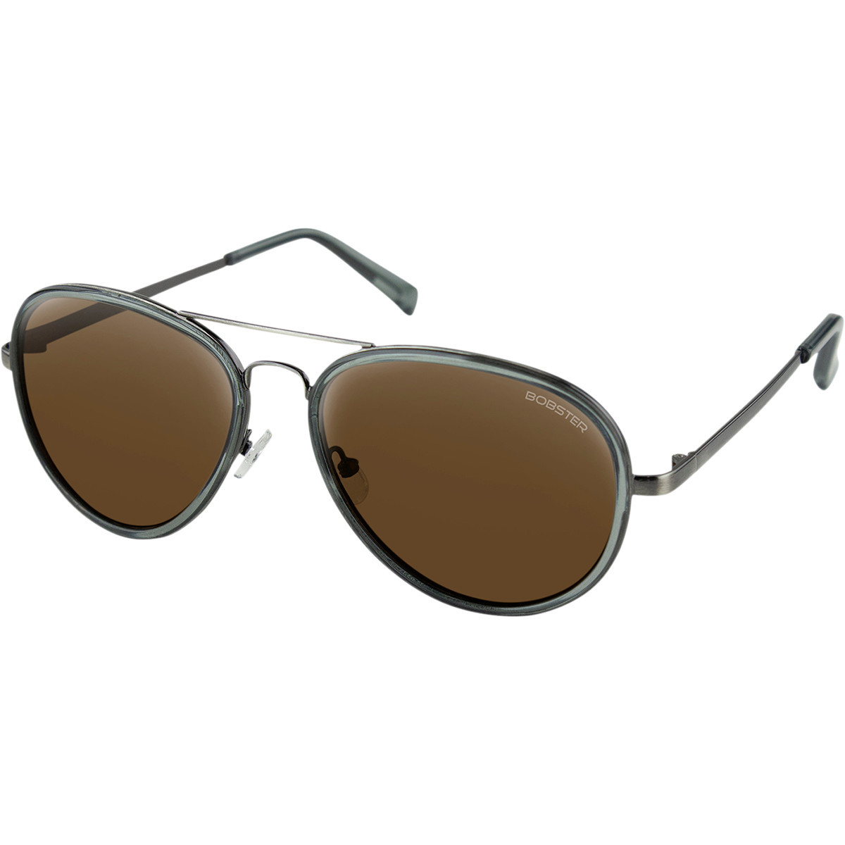Bobster #BGSE101HD - Goose Sunglasses - Gloss Clear Slate Gunmetal - Brown HD Silver Mirror Lens