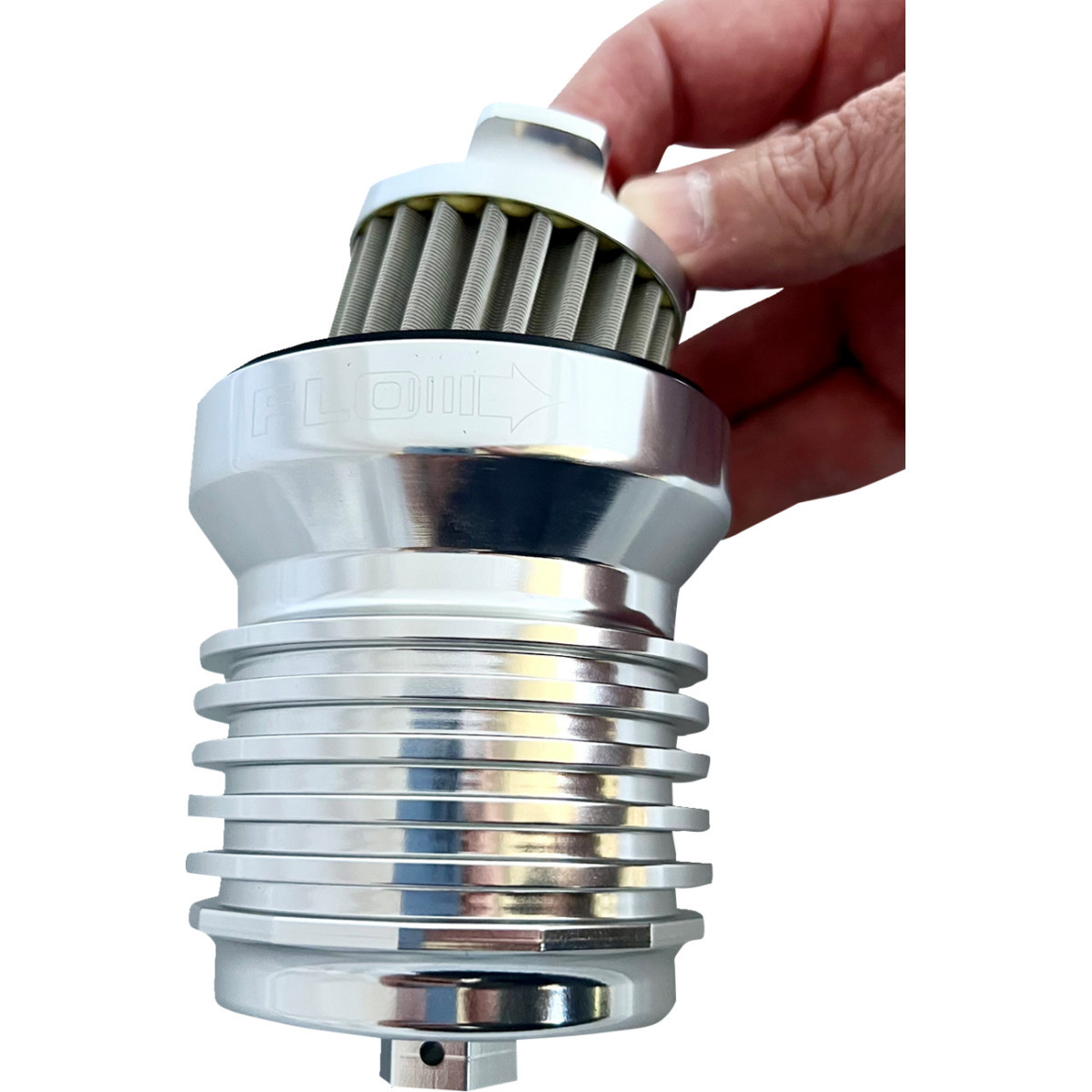 PC Racing #PCS4C - Flo® "Spin-on" Oil Filter - Polished Aluminum - Aprilia/BMW/Buell/H-D/Moto Guzzi/Yamaha