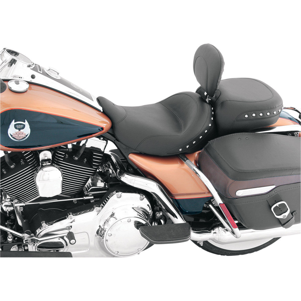 Mustang #79602 - Wide Solo Seat - With Backrest - Black - Studded w/ Concho - FLH/FLT '08-'25