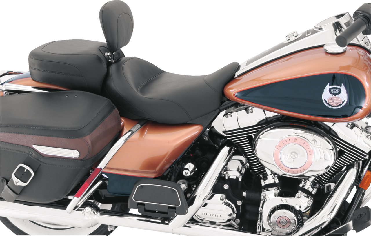 Mustang Wide Solo Seat - With Backrest - Vintage - Black - Smooth - FL '08+