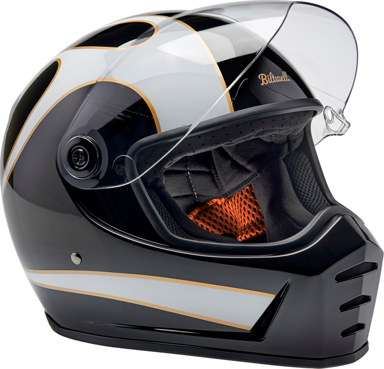 Biltwell #1004-570-501  - Lane Splitter Helmet - Gloss Black/White Flames - XS