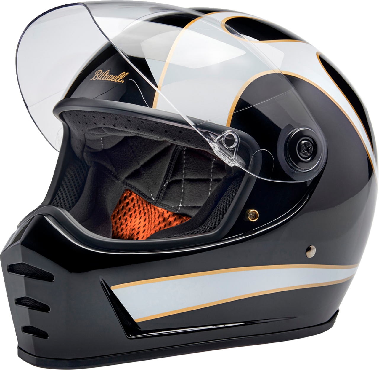 Biltwell #1004-570-501  - Lane Splitter Helmet - Gloss Black/White Flames - XS