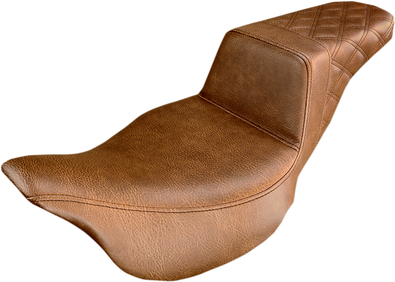 Step Up Seat - Rear Lattice Stitched - Brown - FLH