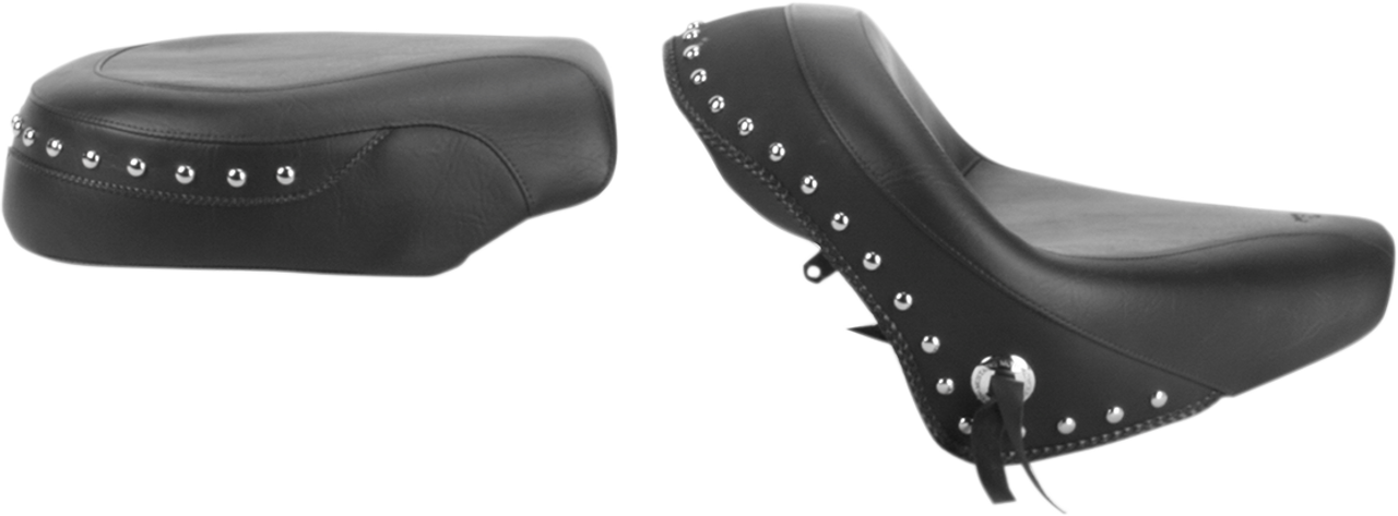 Mustang Seat - Wide - Touring - Without Backrest - Two-Piece - Chrome Studded - Black w/Conchos - VTX1300