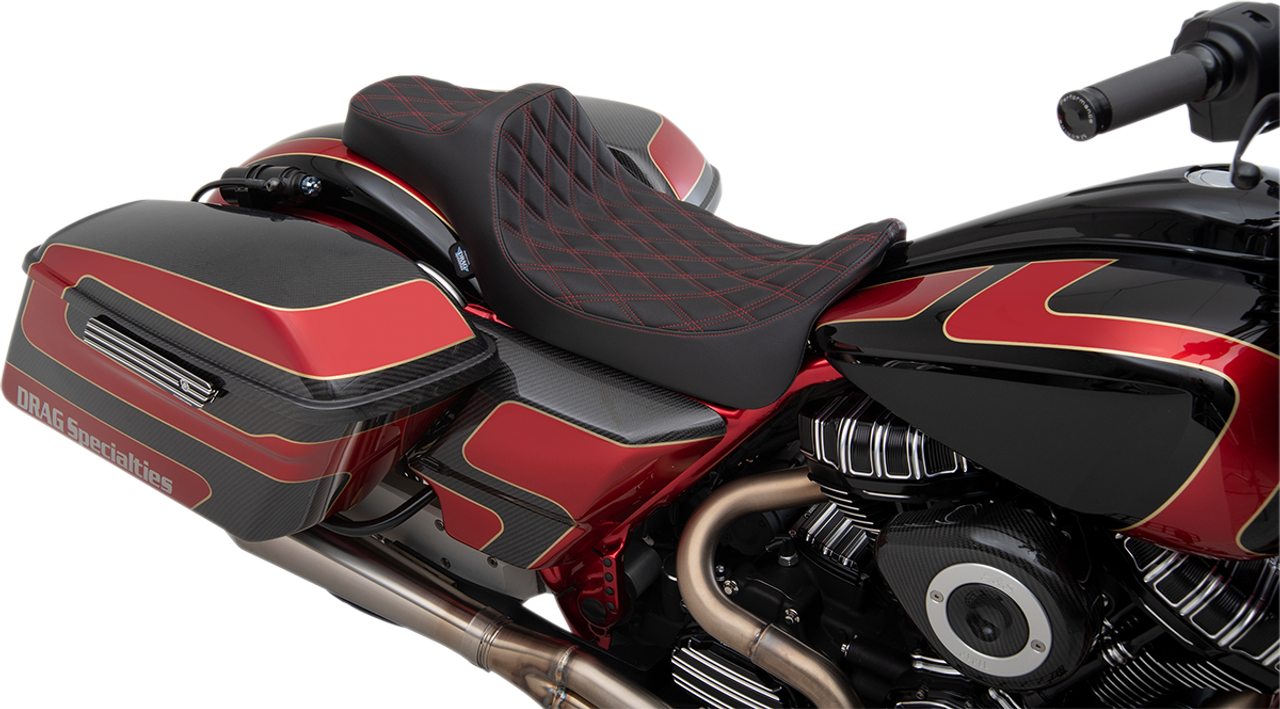 Predator III Seat - Extended - Double Diamond - Red Stitched