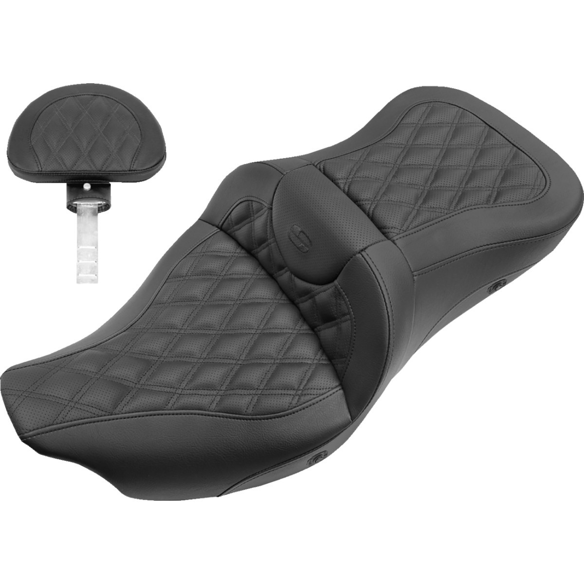 Saddlemen #808-07B-182BRHC - Roadsofa™ Seat - with Backrest - Full Lattice Stitch - Heated - FLH/FLT '08-'25