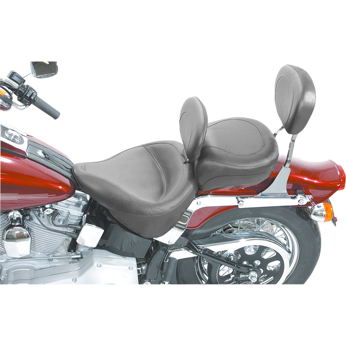 Mustang #79121 - Wide Solo Seat - With Backrest - Vintage - Black - Smooth - FLST '00-'05
