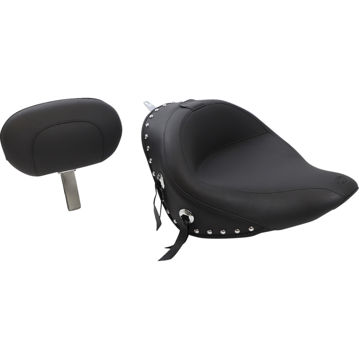 Mustang #79532 - Wide Solo Seat - With Backrest - Black - Studded w/ Concho - Softail '06-'17