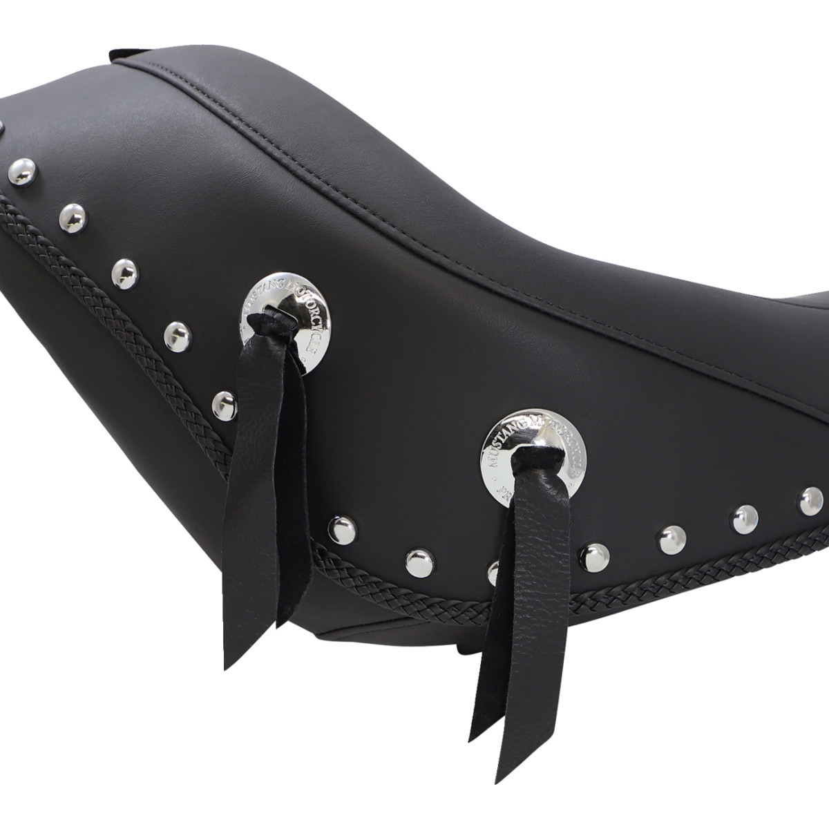 Mustang #79532 - Wide Solo Seat - With Backrest - Black - Studded w/ Concho - Softail '06-'17