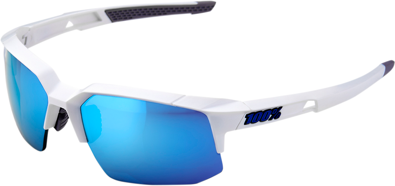 Speedcoupe Sunglasses - White - Blue Mirror - Lutzka's Garage