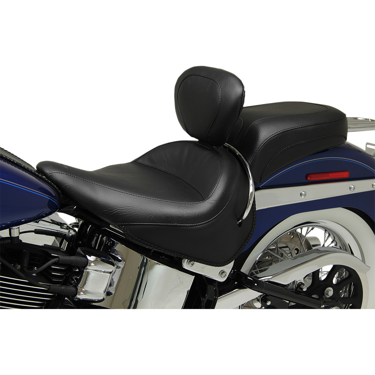 Mustang #79914 - Wide Solo Seat - With Backrest - Vintage - Black - Smooth - FLSTN '05-'17