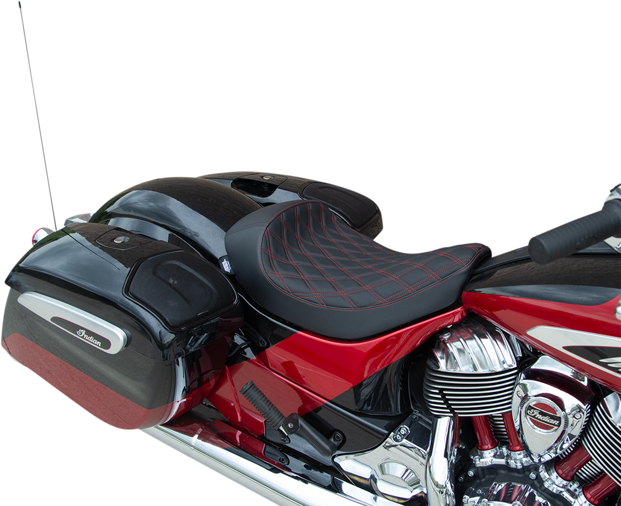 Drag Specialties Solo Seat - Double Diamond - Red Stitching - Indian14-22