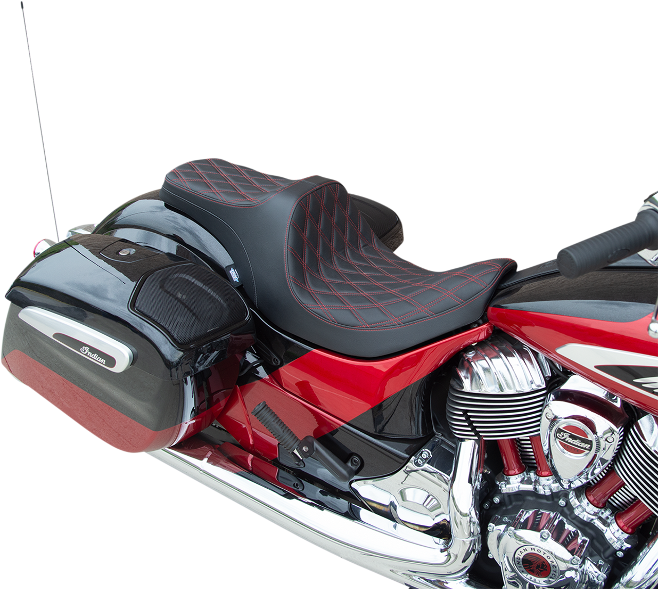 Drag Specialties Predator III Seat - Forward Positioning - Double Diamond - Red Stitching - Indian 14-22