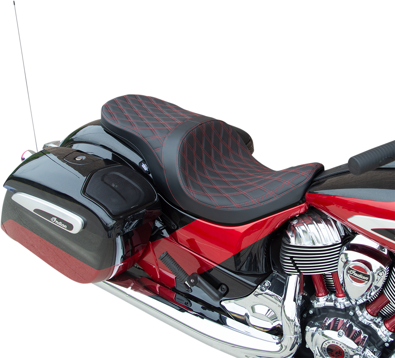 Drag Specialties Low Profile Touring Seat - Double Diamond - Red Stitch - Solar Reflective - Indian 14-22