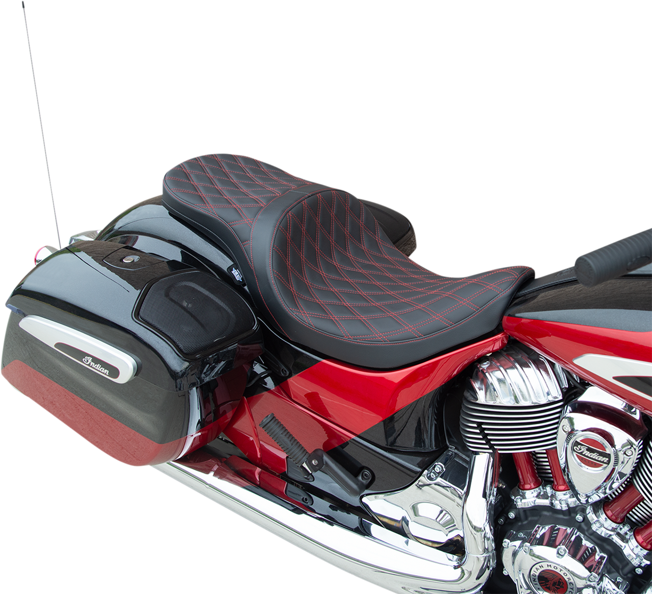 Drag Specialties Low Profile Touring Seat - Double Diamond w/ Red Stitching - Indian 14-22