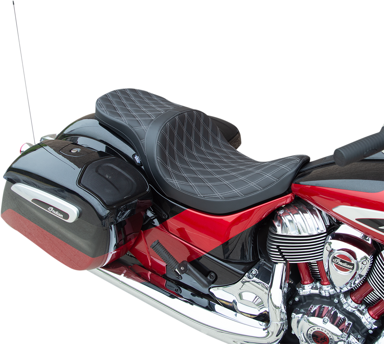 Drag Specialties Low Profile Touring Seat - Double Diamond w/ Silver Stitching - indian 14-22