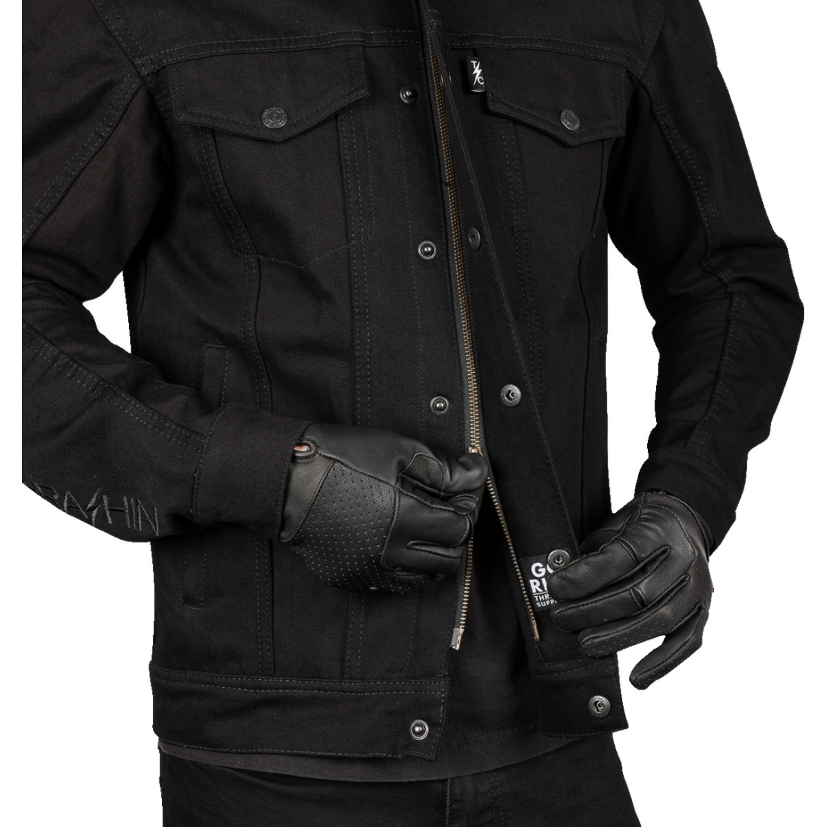 Thrashin Supply CO. #TMJ-10-12 - Highway v2 Denim Riding Jacket - Black - 2XL