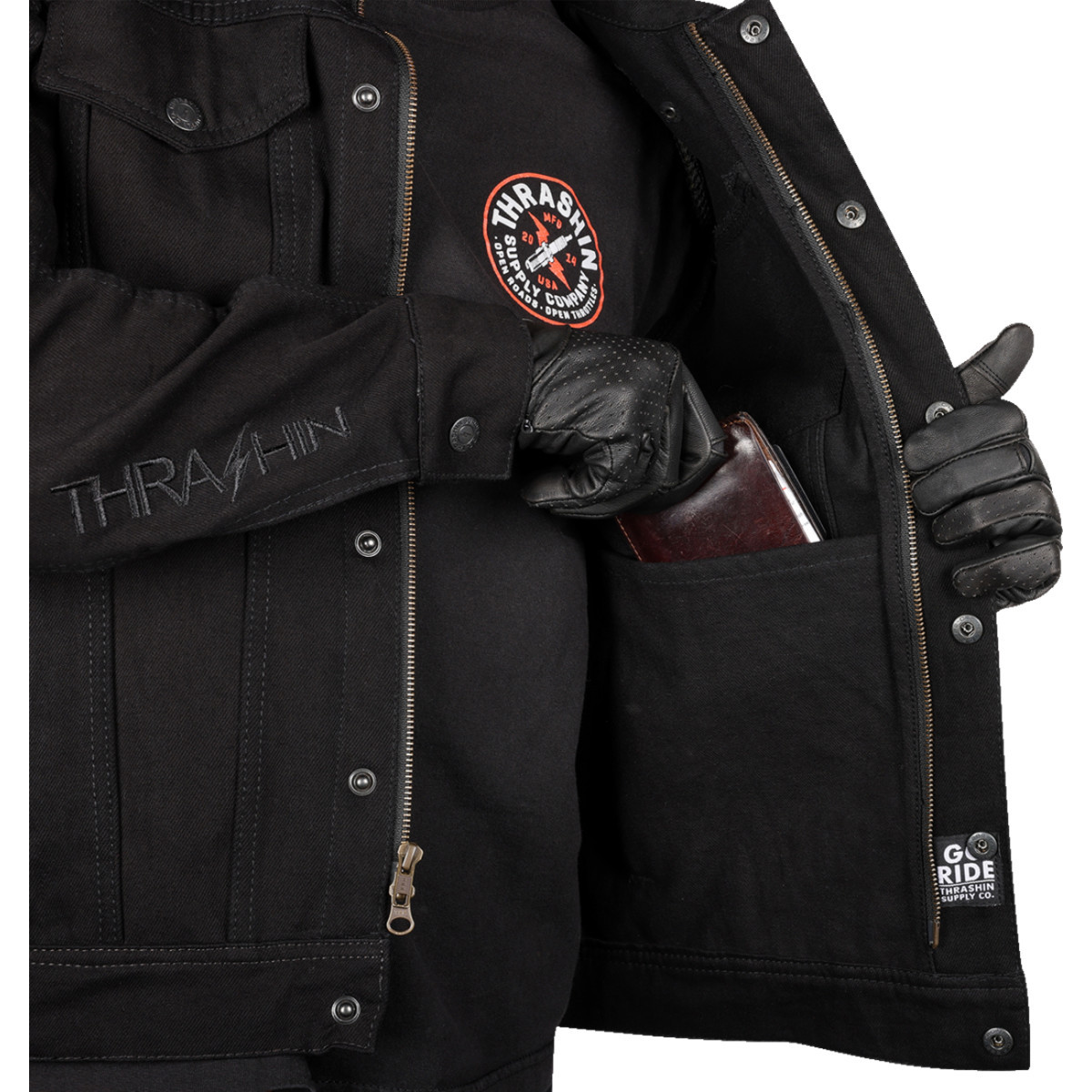 Thrashin Supply CO. #TMJ-10-12 - Highway v2 Denim Riding Jacket - Black - 2XL