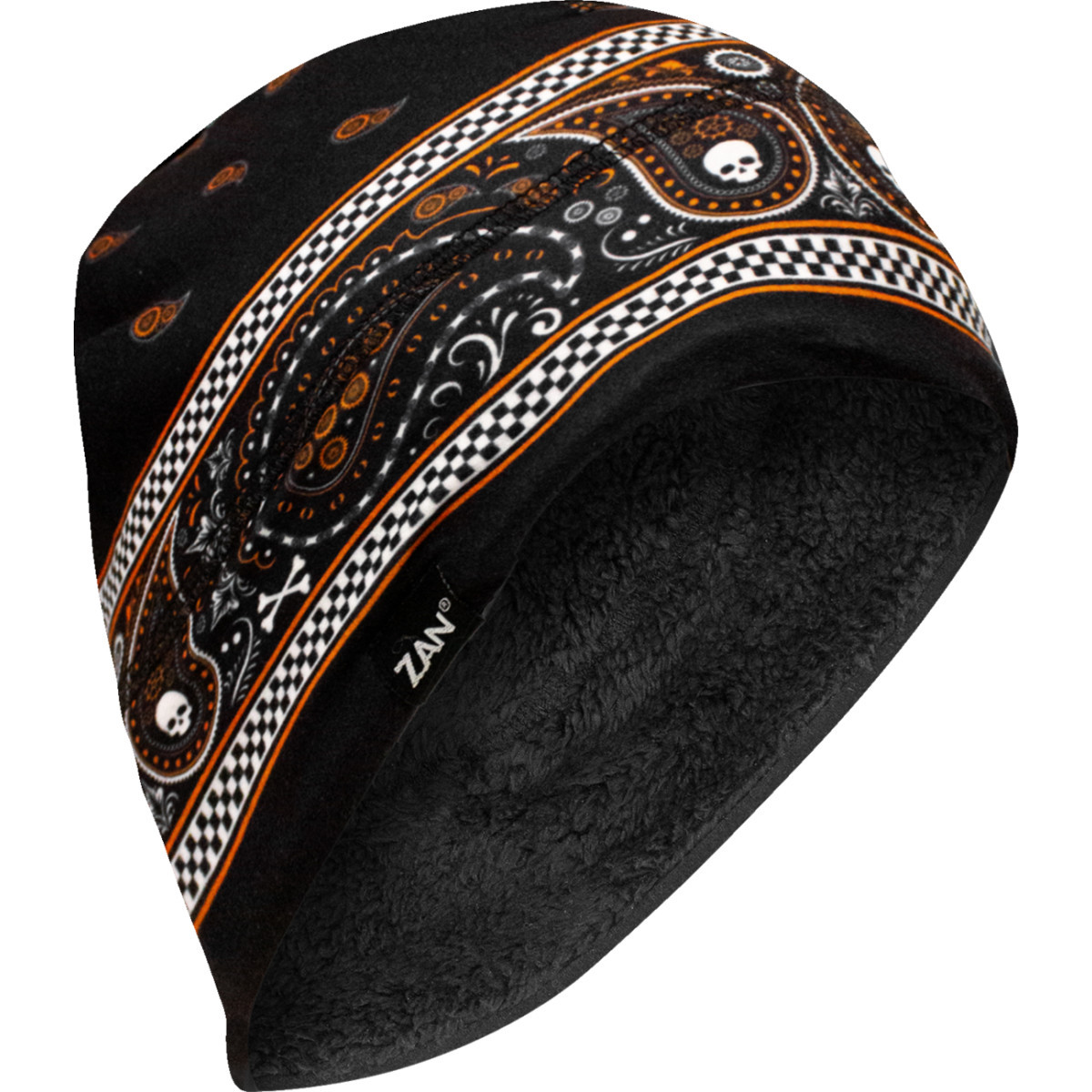 ZAN Headgear #WHLH197 - SportFlex® Helmet Liner - High Pile Fleece Lined - Classic Bandanna - Black/Orange