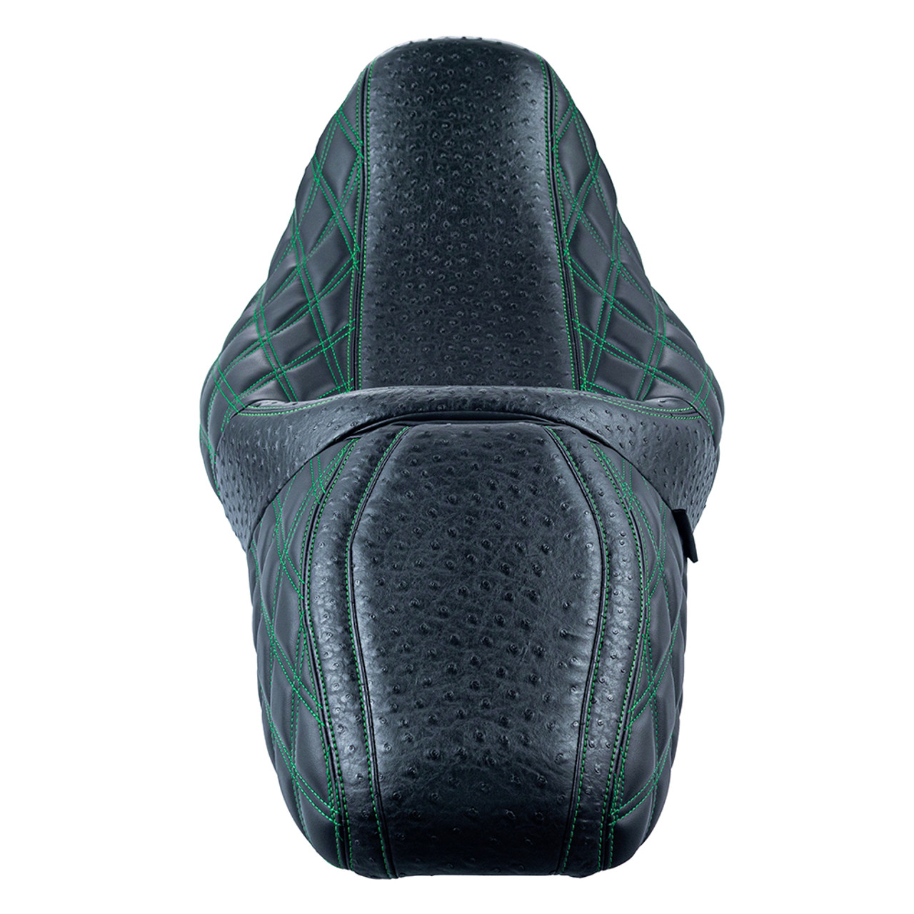 Raptor Seat with Green Diamond Stitching & Ostrich Leather for 08 up Harley Touring