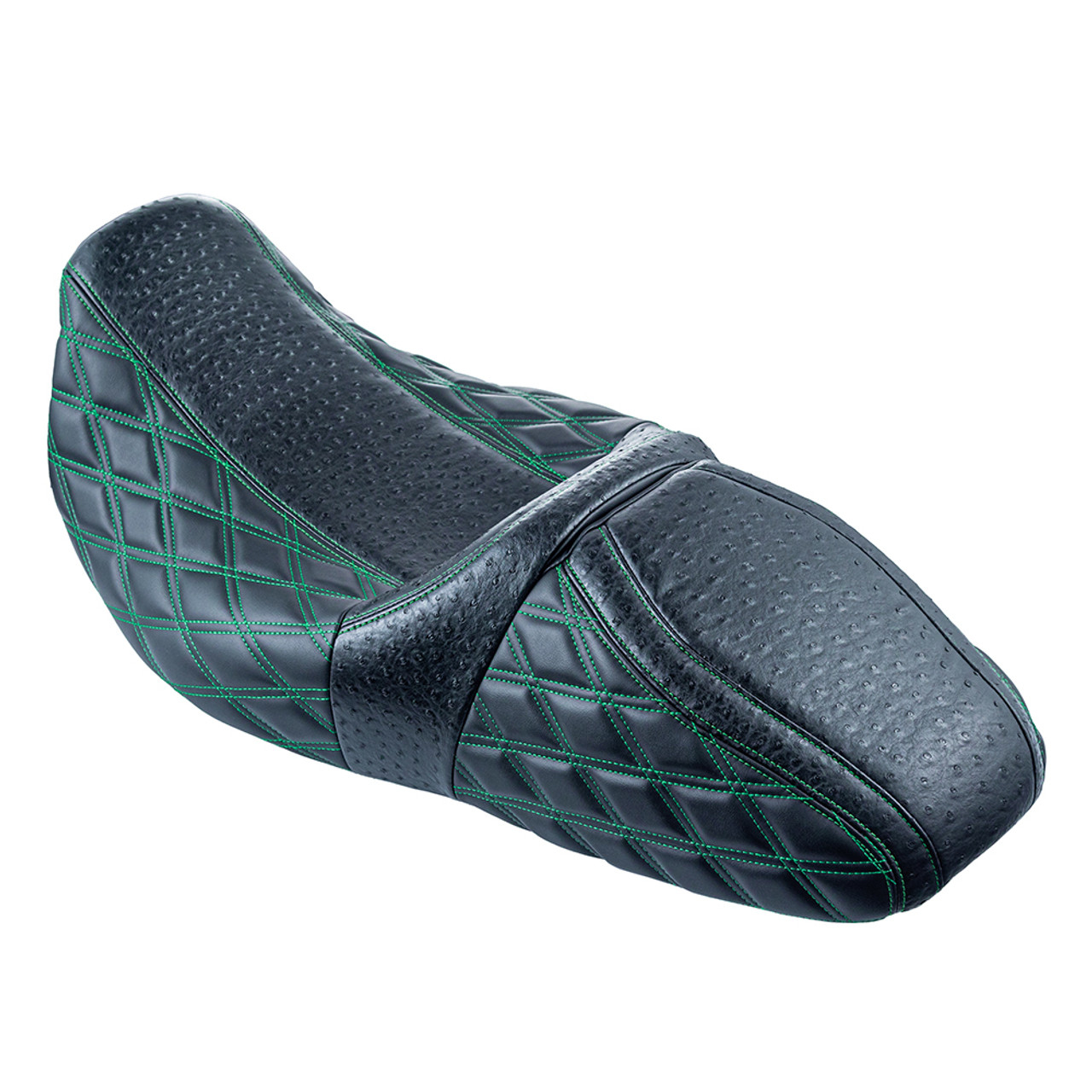Raptor Seat with Green Diamond Stitching & Ostrich Leather for 08 up Harley Touring
