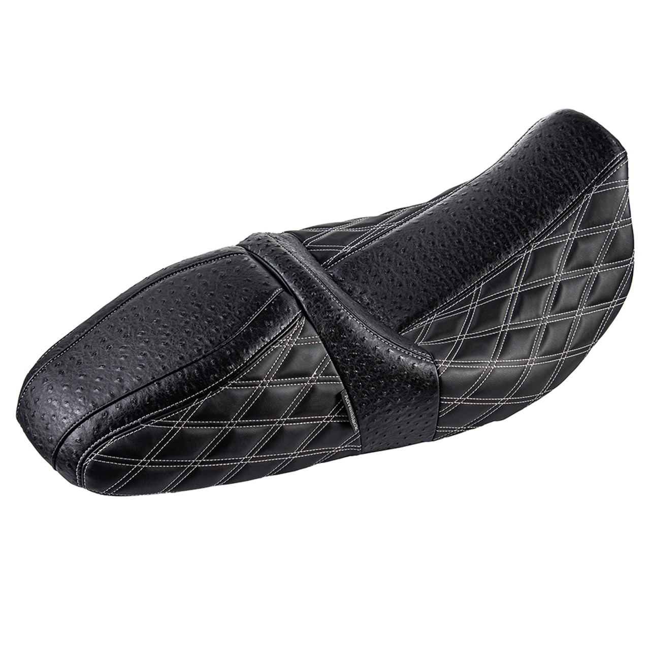 Raptor Seat with White Diamond Stitching & Ostrich Leather for 08 up Harley Touring
