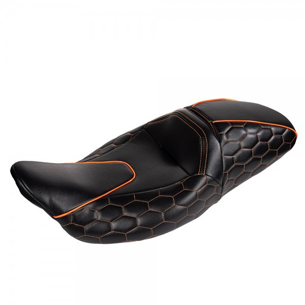 Cobra Seat with Orange Custom Stitching for 08 up Harley Touring