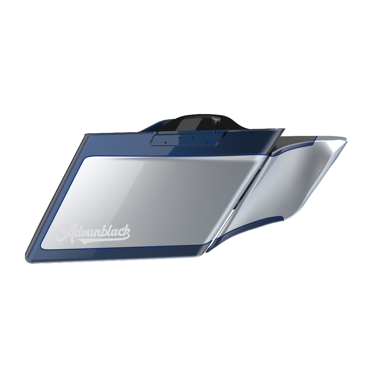 M8 Special Style Two Tone Midnight Blue and Barracuda Silver 4.5 Stretched Saddlebag Bottoms for Harley Davidson 2014+ Touring