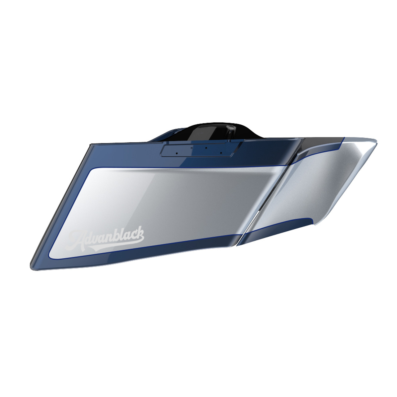 M8 Special Style Two Tone Midnight Blue and Barracuda Silver CVO Style Tapered Stretched Extended Saddlebag Bottoms for Harley Davidson 2014+ Touring