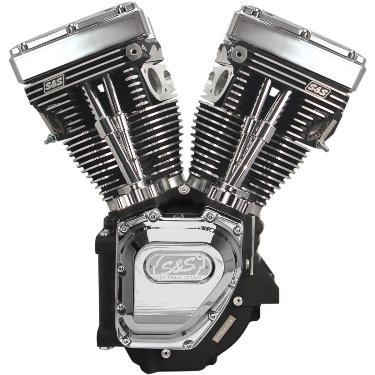 S&S Cycle #310-0326A - T124 Long Block Engine - Wrinkle Black and Chrome - Touring | Dyna