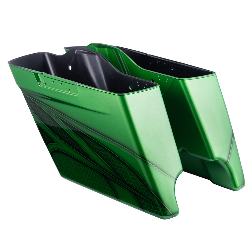 Advanblack Ravager Series Airbrushed Stretched Extended Saddlebag Bottoms for Harley Davidson 2014+ Touring-Radioactive Green