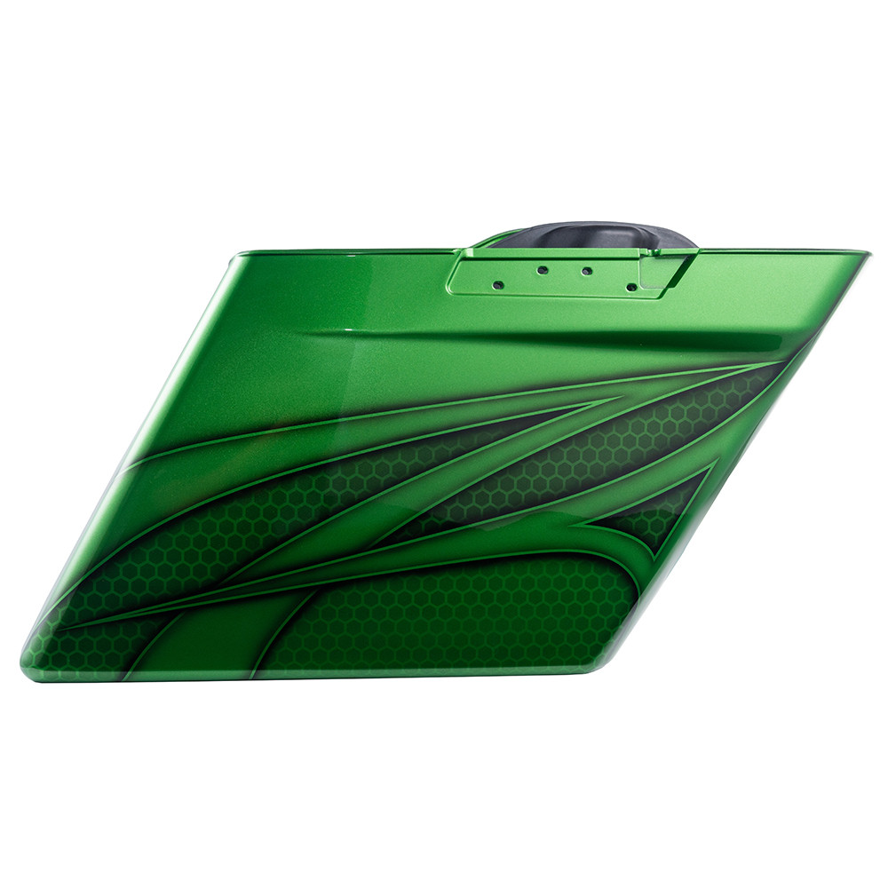 Advanblack Ravager Series Airbrushed Stretched Extended Saddlebag Bottoms for Harley Davidson 2014+ Touring-Radioactive Green