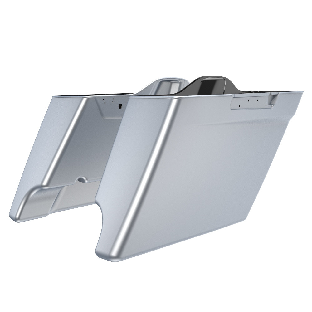 Advanblack  Barracuda Silver Denim Dual Cutout Stretched Extended Saddlebag Bottoms for 2014+ Harley Davidson Touring